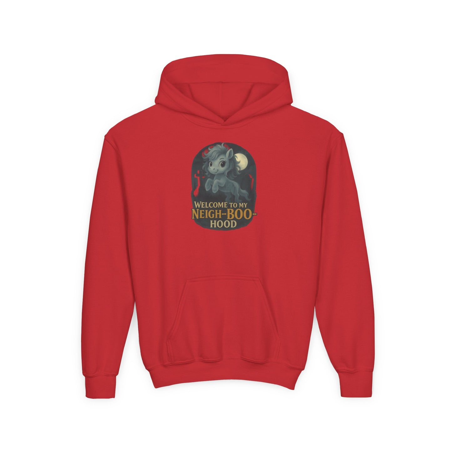 Youth Ghost Pony Graveyard Hoodie - Welcome to My Neigh-Boo-Hood, Spooky Hooded Sweatshirt, Trick or Treat, Fall Fashion, Kids Costume Wear