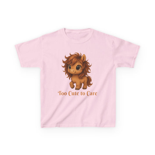 Youth Too Cute To Care – Whimsical Pony T-Shirt | Playful Horse Graphic Tee for Horse Lovers | Cute Kids Shirt | Gift for Pony Loving Kids