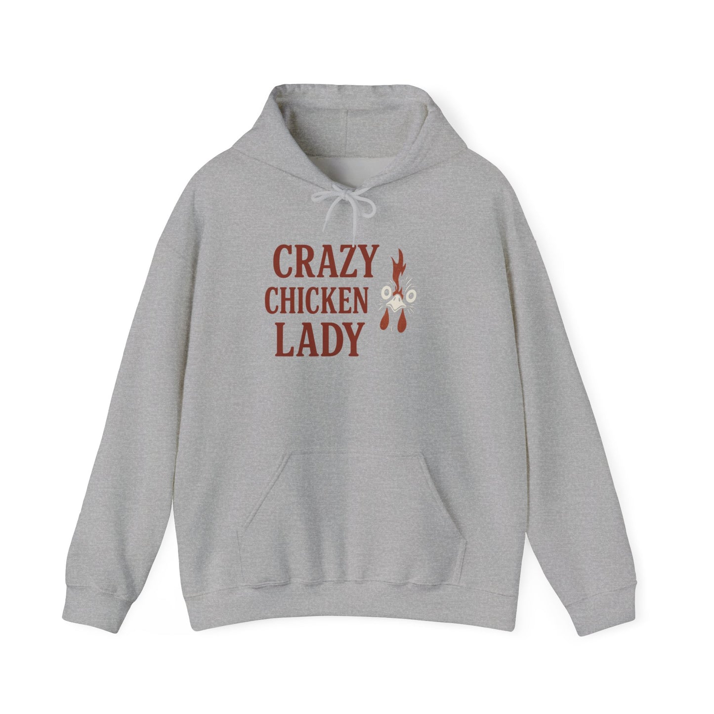 Red Crazy Chicken Lady Hoodie | Farmhouse Gift Idea | Hooded Sweatshirt for Chicken Lovers | Cozy Hoodie Farmwear | Humorous Graphic Top