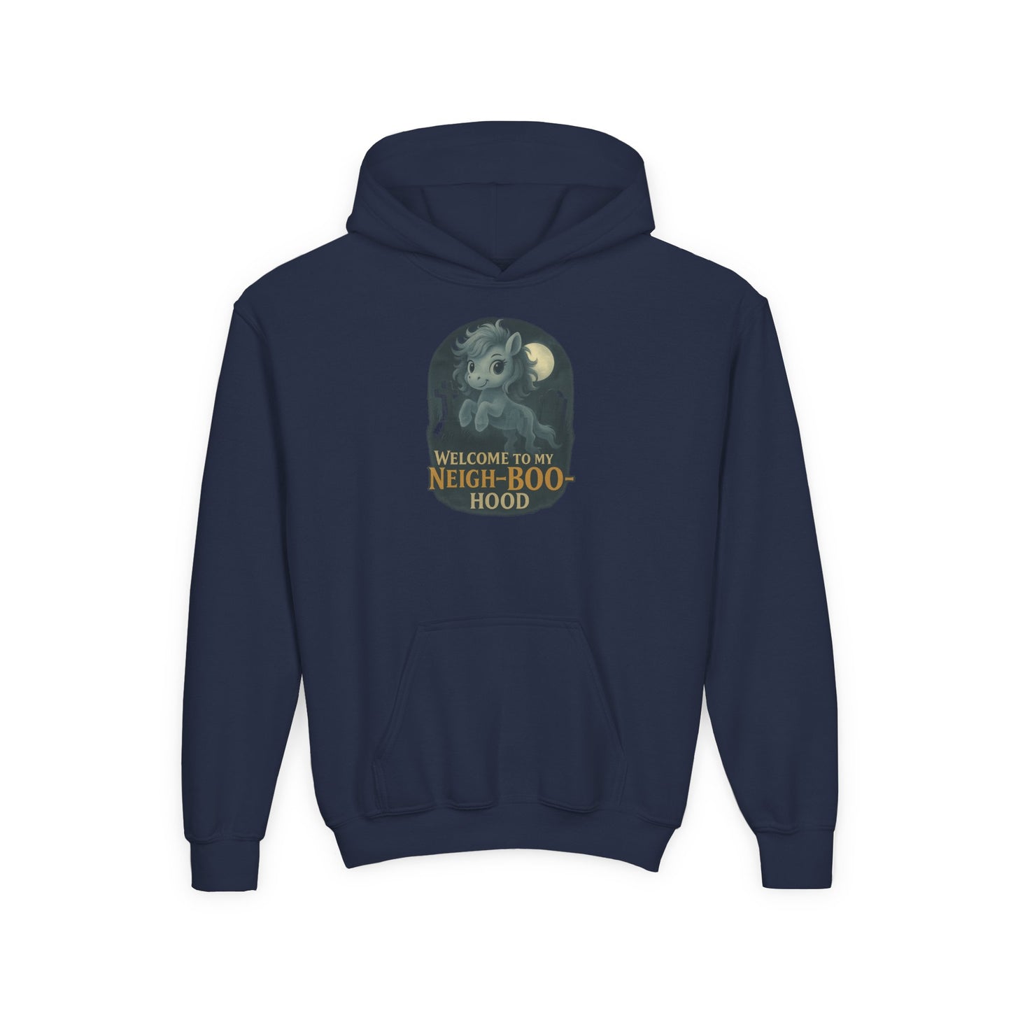 Youth Ghost Pony Graveyard Hoodie - Welcome to My Neigh-Boo-Hood, Spooky Hooded Sweatshirt, Trick or Treat, Fall Fashion, Kids Costume Wear