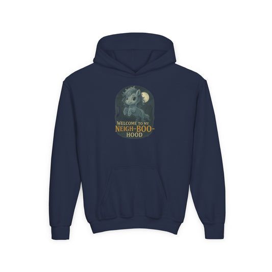 Youth Ghost Pony Graveyard Hoodie - Welcome to My Neigh-Boo-Hood, Spooky Hooded Sweatshirt, Trick or Treat, Fall Fashion, Kids Costume Wear
