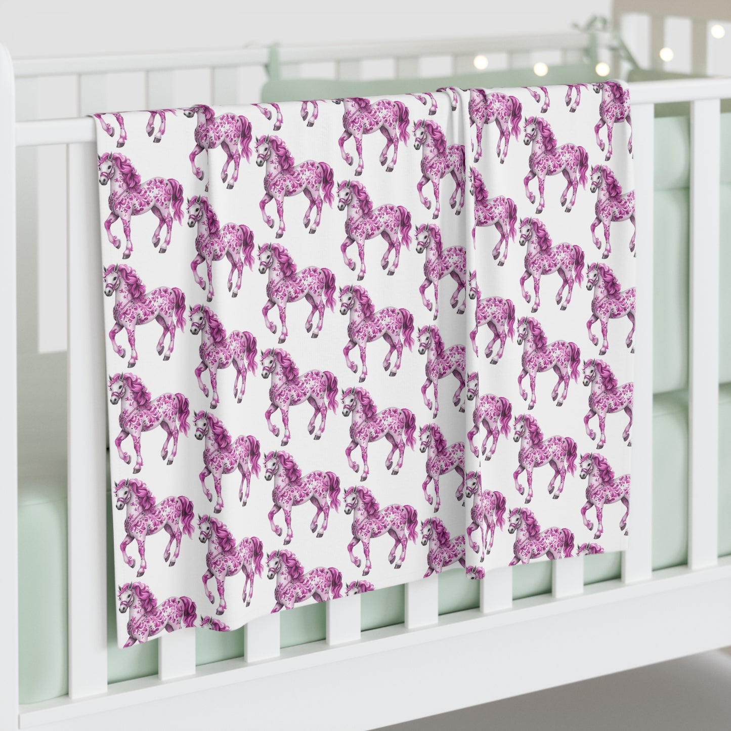 Pink  "Porcelain Pony" Baby Swaddle Blanket