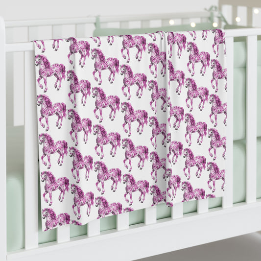 Pink  "Porcelain Pony" Baby Swaddle Blanket