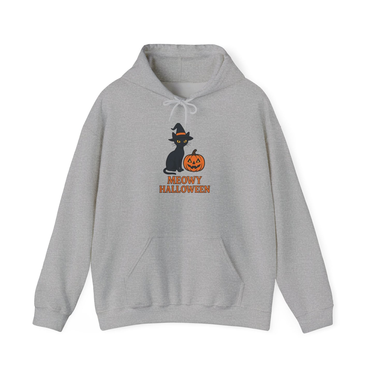 Meowy Halloween Cat Hoodie | Unisex Heavy Blend Hooded Sweatshirt | Halloween Apparel | Spooky Season Gift | Cozy Cat Lover Hooded Sweater