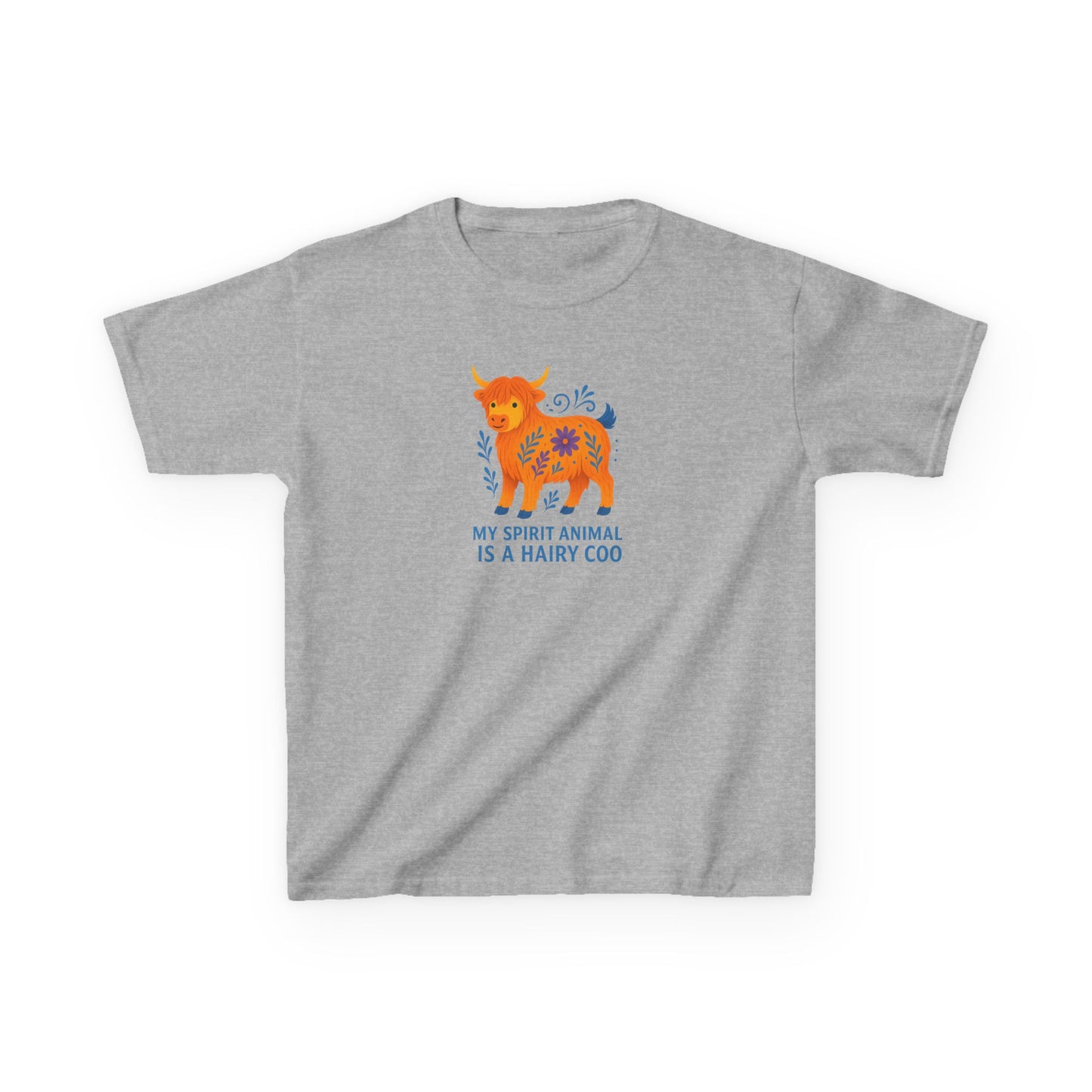 Youth My Spirit Animal is a Hairy Coo T-Shirt | Fun Cotton T-Shirt for Animal Lovers | Cute Gift for Children | Quirky Cow Lover Shirt