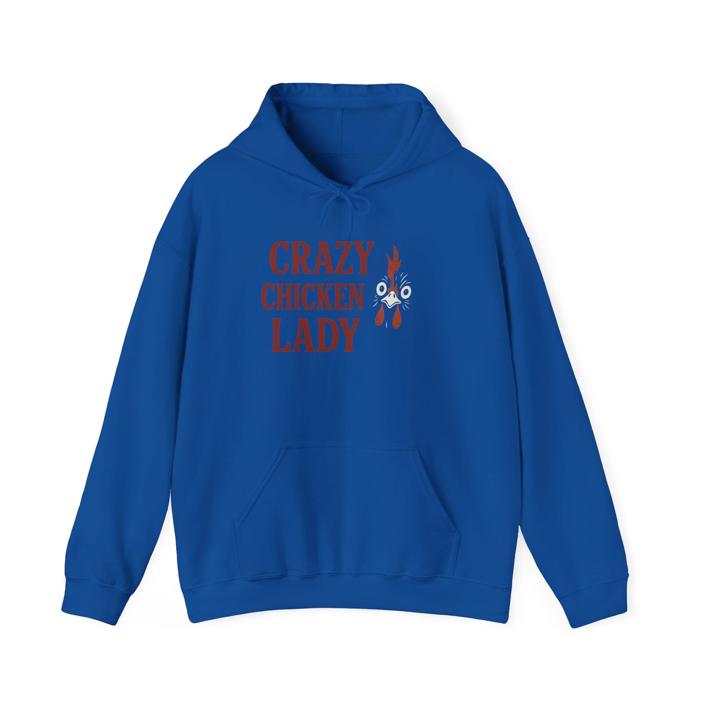 Red Crazy Chicken Lady Hoodie | Farmhouse Gift Idea | Hooded Sweatshirt for Chicken Lovers | Cozy Hoodie Farmwear | Humorous Graphic Top