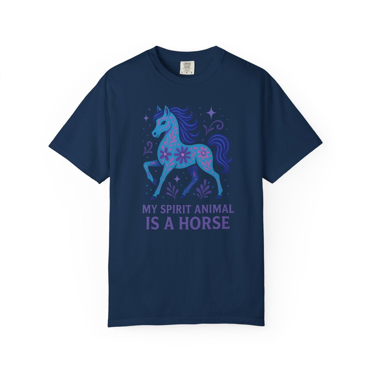 My Spirit Animal is a Horse Blue T-Shirt | Boho Horse Tee | Unique Equestrian Gift | Spiritual Horse Lover Shirt | Hippie Horse Apparel