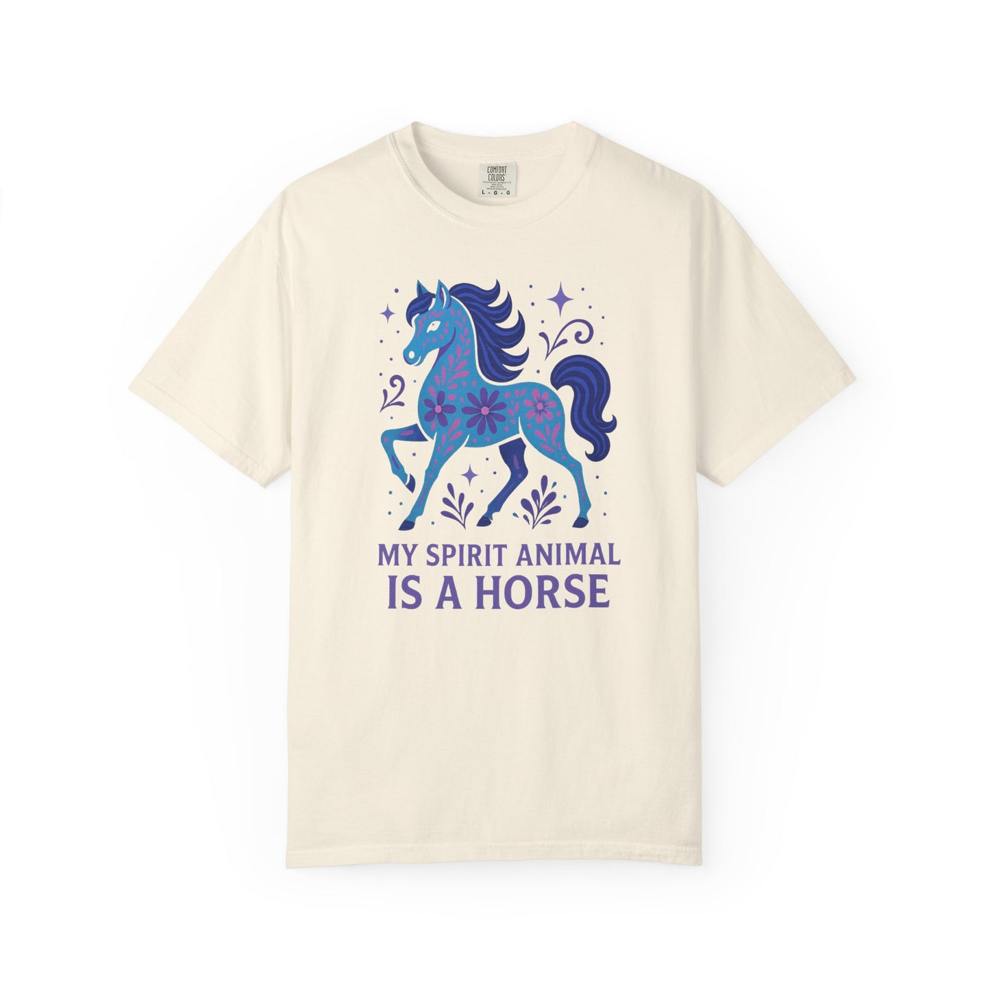 My Spirit Animal is a Horse Blue T-Shirt | Boho Horse Tee | Unique Equestrian Gift | Spiritual Horse Lover Shirt | Hippie Horse Apparel