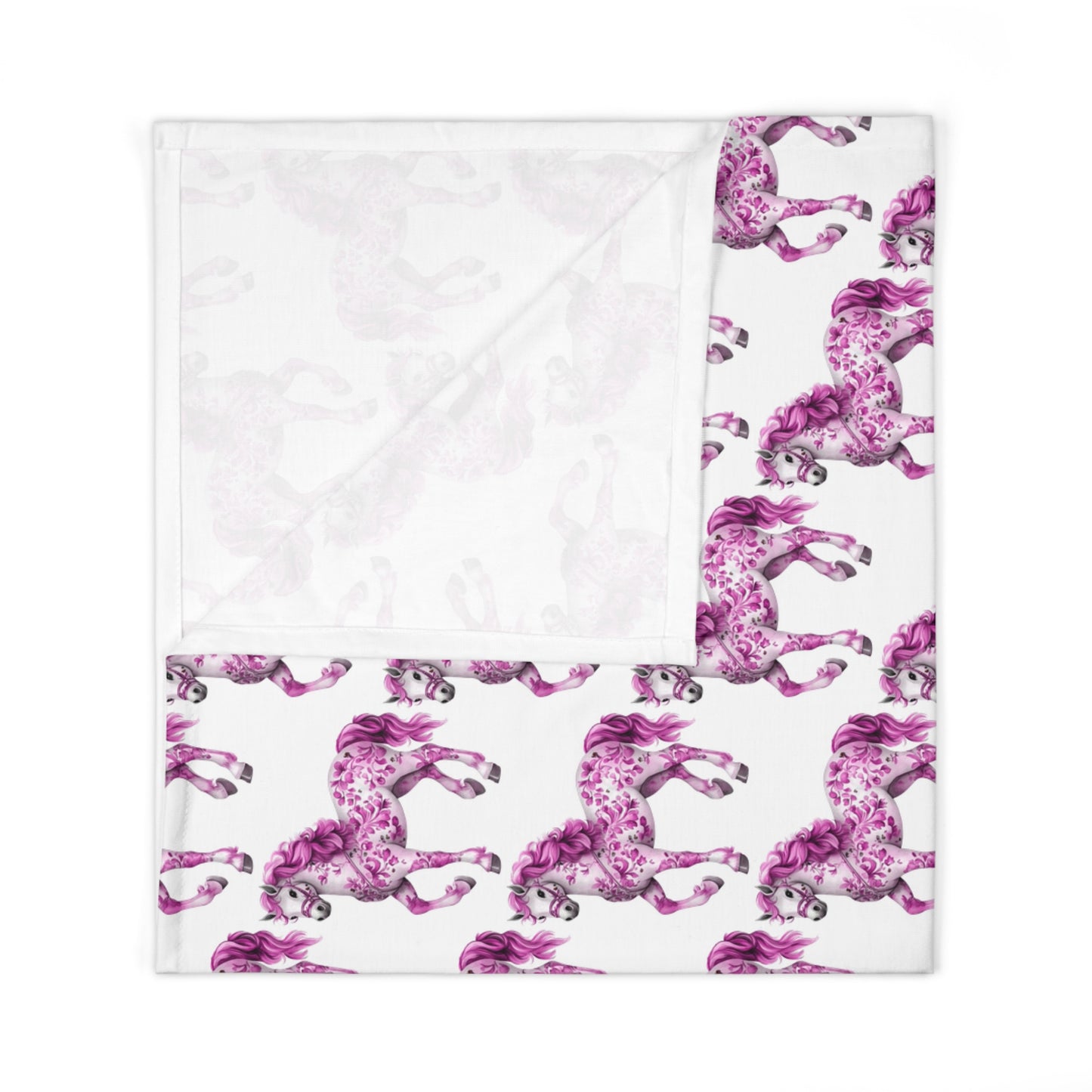 Pink  "Porcelain Pony" Baby Swaddle Blanket