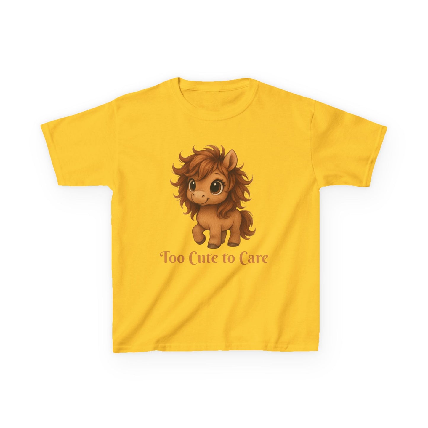 Youth Too Cute To Care – Whimsical Pony T-Shirt | Playful Horse Graphic Tee for Horse Lovers | Cute Kids Shirt | Gift for Pony Loving Kids
