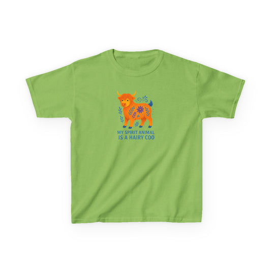 Youth My Spirit Animal is a Hairy Coo T-Shirt | Fun Cotton T-Shirt for Animal Lovers | Cute Gift for Children | Quirky Cow Lover Shirt