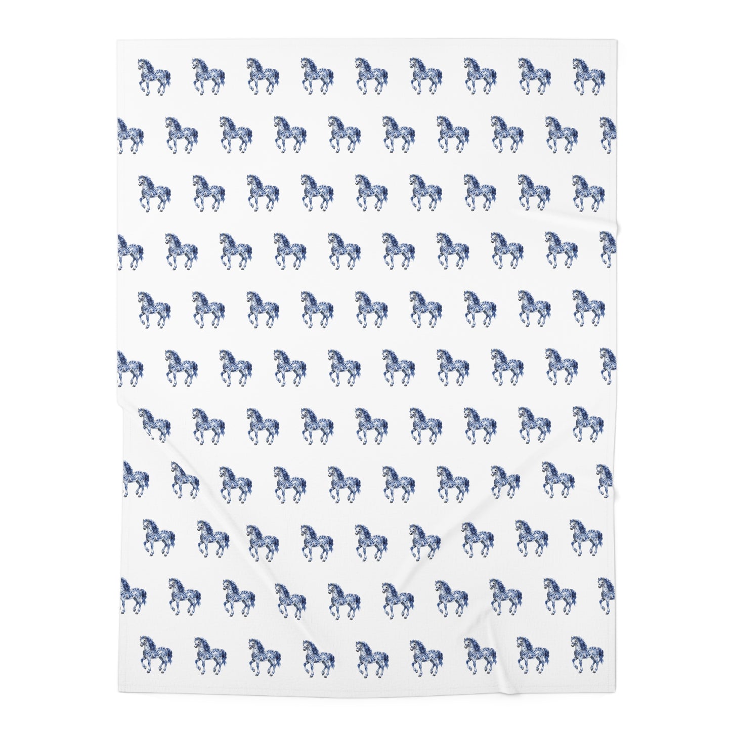 Blue "Porcelain Pony" Baby Swaddle Blanket - Soft Jersey for Newborns