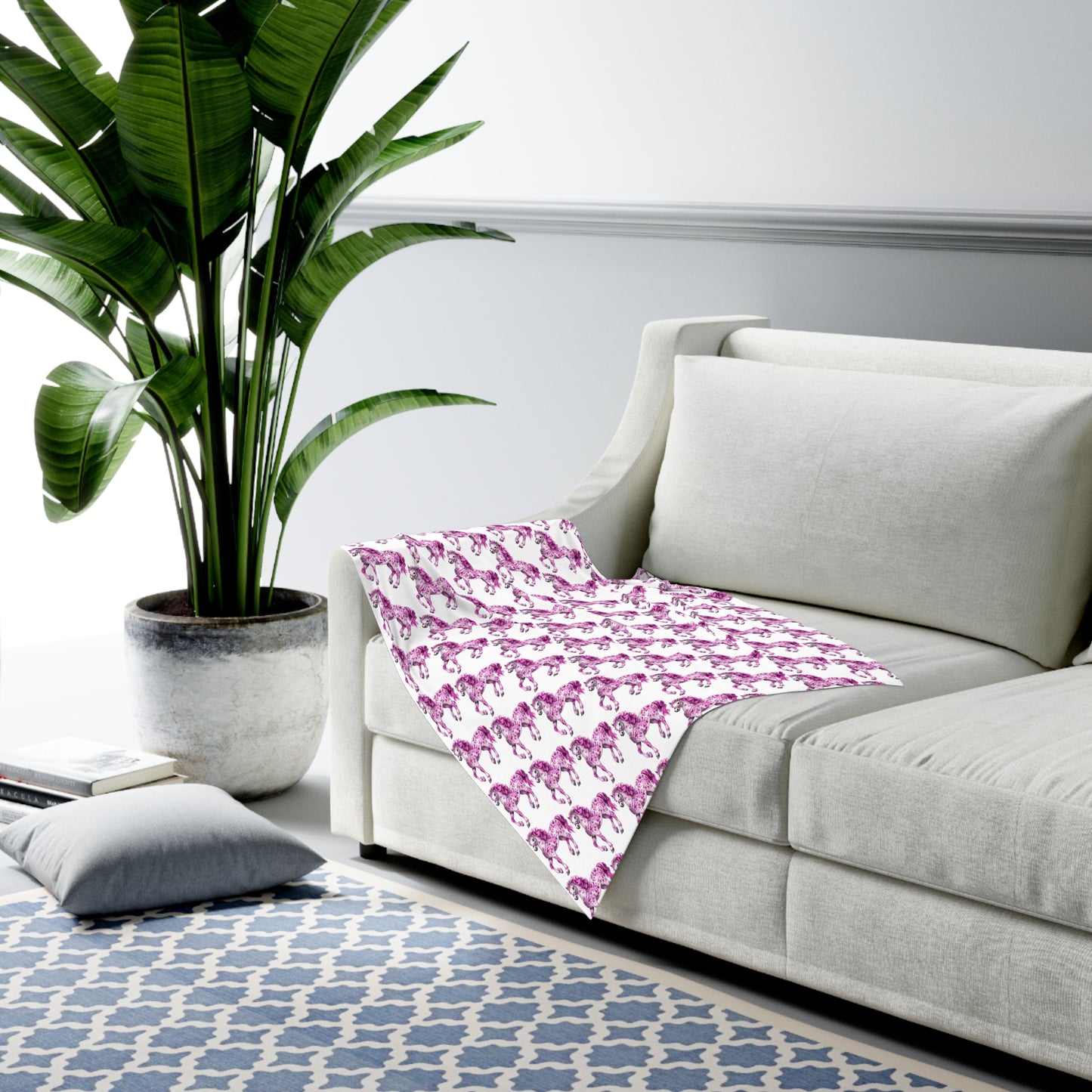 Pink  "Porcelain Pony" Baby Swaddle Blanket