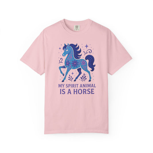 My Spirit Animal is a Horse Blue T-Shirt | Boho Horse Tee | Unique Equestrian Gift | Spiritual Horse Lover Shirt | Hippie Horse Apparel