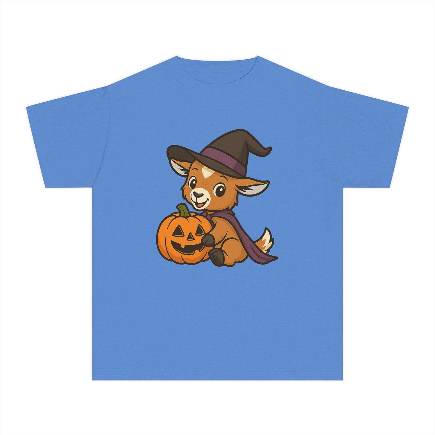 Youth Halloween 5 - Witchy Kid with Pumpkin Shirt | Cute Kid Pumpkin Tee | Kids Witch Hat T-Shirt | School Halloween Party Outfit