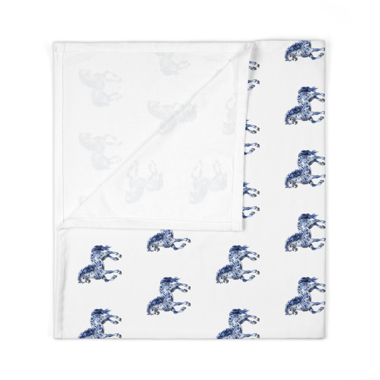 Blue "Porcelain Pony" Baby Swaddle Blanket - Soft Jersey for Newborns