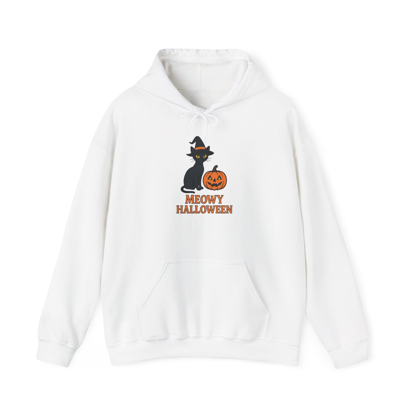 Meowy Halloween Cat Hoodie | Unisex Heavy Blend Hooded Sweatshirt | Halloween Apparel | Spooky Season Gift | Cozy Cat Lover Hooded Sweater