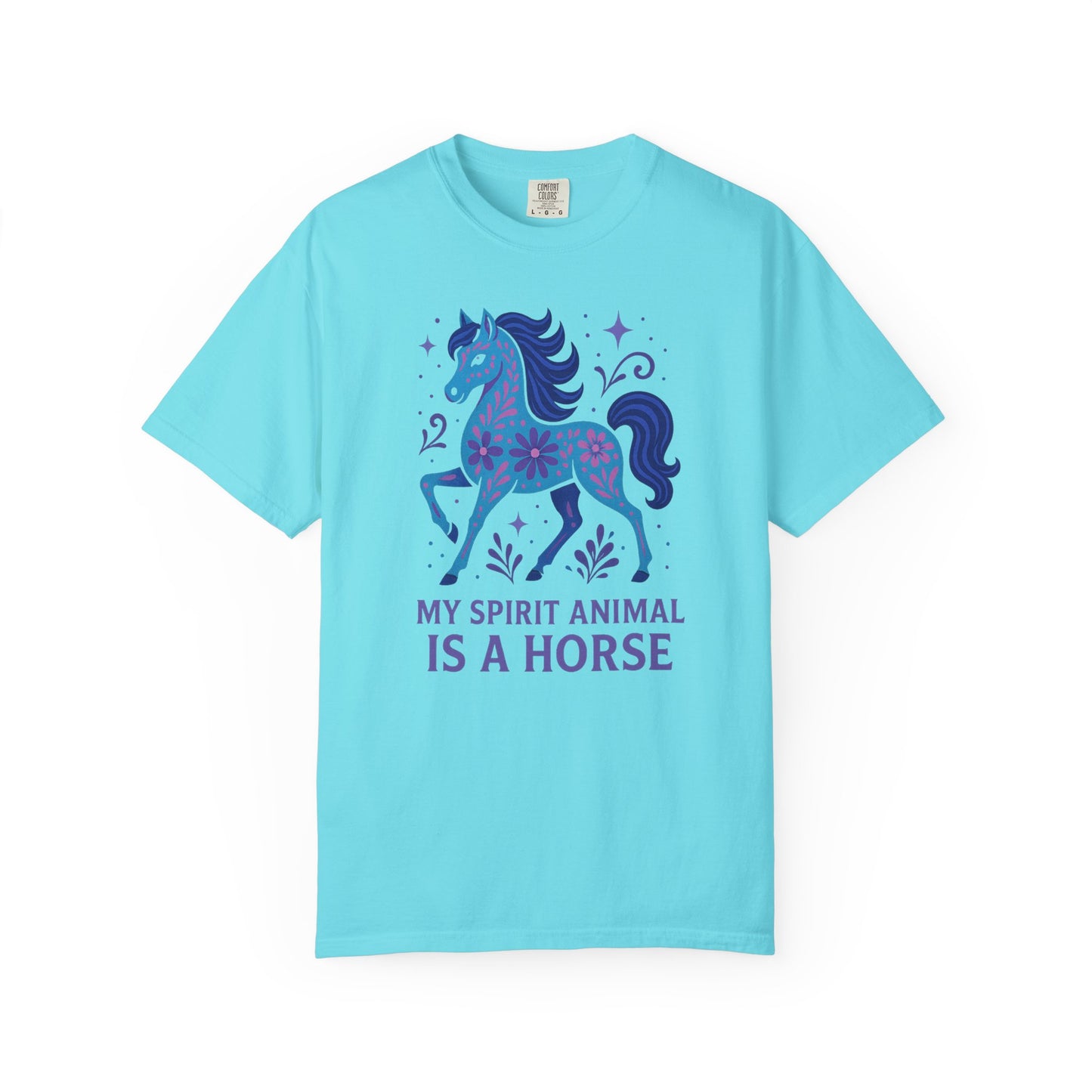 My Spirit Animal is a Horse Blue T-Shirt | Boho Horse Tee | Unique Equestrian Gift | Spiritual Horse Lover Shirt | Hippie Horse Apparel