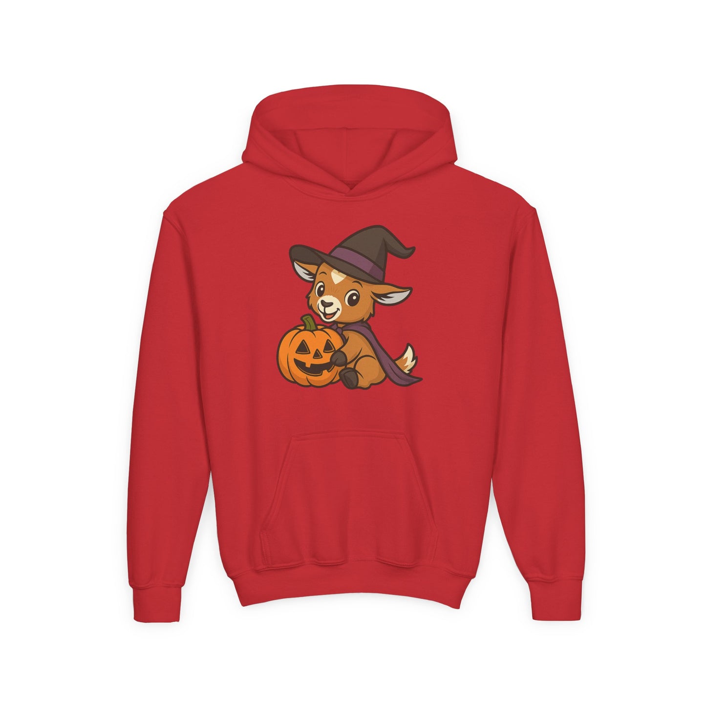 Youth Halloween 5 - Witchy Kid with Pumpkin Hoodie | Kids Witch Pullover | Cozy Pumpkin Hooded Sweatshirt