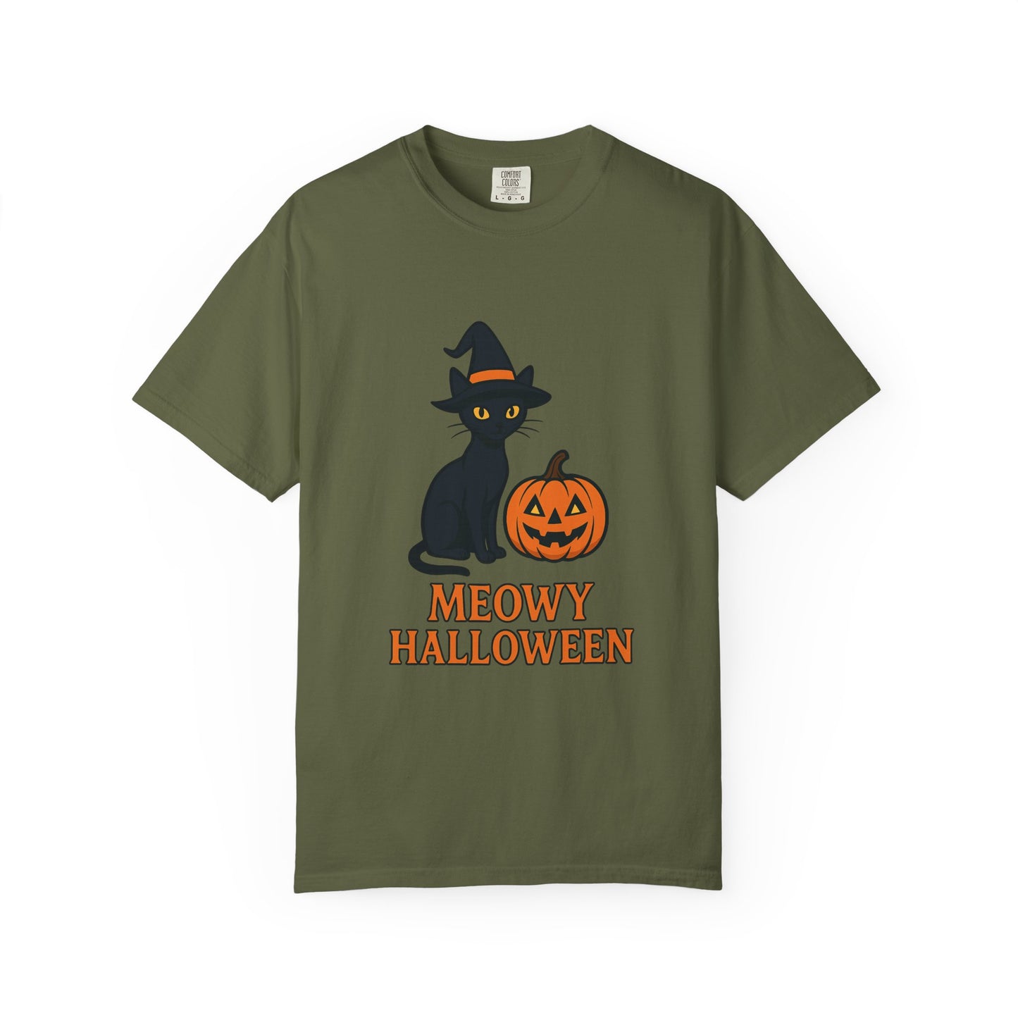 Meowy Halloween Cat T-shirt, Spooky Tee for Cat Lovers, Fall Fashion, Halloween Outfit, Gift for Halloween Party