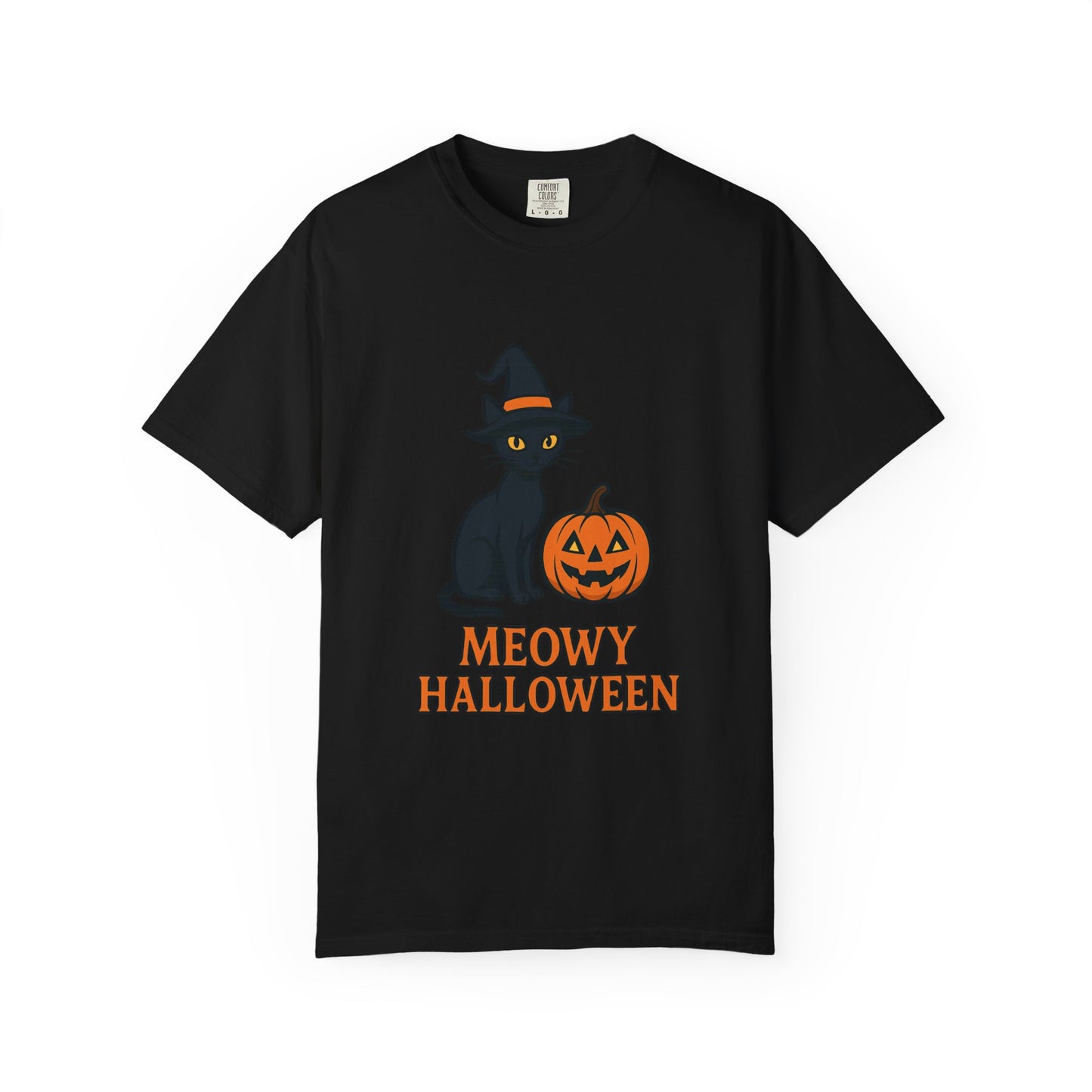 Meowy Halloween Cat T-shirt, Spooky Tee for Cat Lovers, Fall Fashion, Halloween Outfit, Gift for Halloween Party