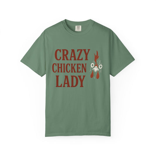 Red Crazy Chicken Lady T-Shirt | Funny Poultry Lover Gift | Chicken Owner Graphic Tee