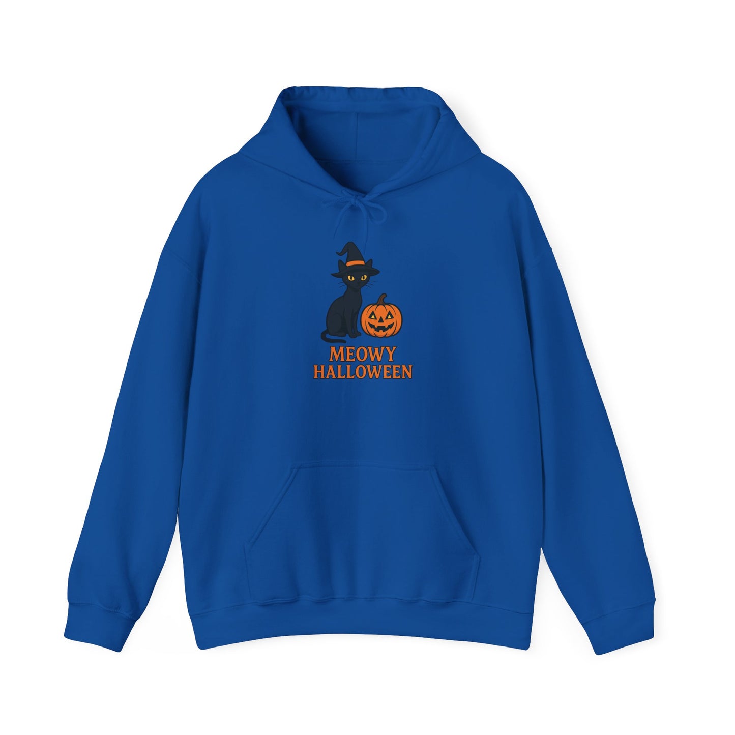 Meowy Halloween Cat Hoodie | Unisex Heavy Blend Hooded Sweatshirt | Halloween Apparel | Spooky Season Gift | Cozy Cat Lover Hooded Sweater