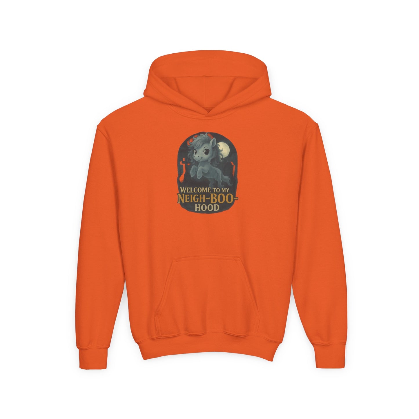 Youth Ghost Pony Graveyard Hoodie - Welcome to My Neigh-Boo-Hood, Spooky Hooded Sweatshirt, Trick or Treat, Fall Fashion, Kids Costume Wear