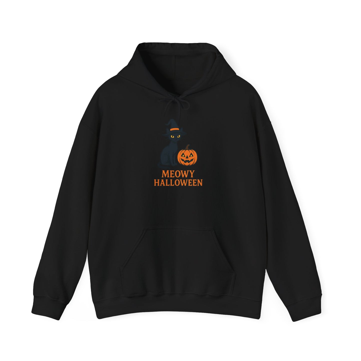 Meowy Halloween Cat Hoodie | Unisex Heavy Blend Hooded Sweatshirt | Halloween Apparel | Spooky Season Gift | Cozy Cat Lover Hooded Sweater