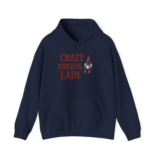 Red Crazy Chicken Lady Hoodie | Farmhouse Gift Idea | Hooded Sweatshirt for Chicken Lovers | Cozy Hoodie Farmwear | Humorous Graphic Top