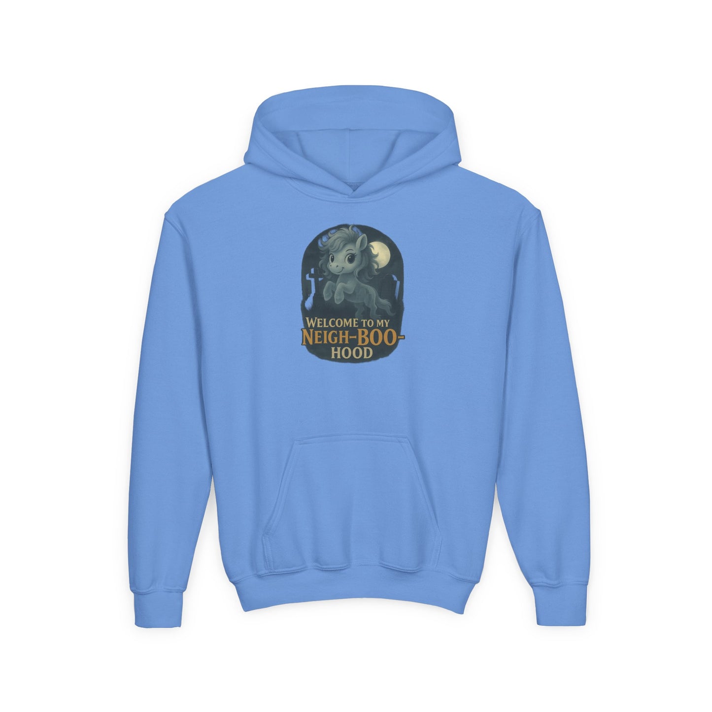 Youth Ghost Pony Graveyard Hoodie - Welcome to My Neigh-Boo-Hood, Spooky Hooded Sweatshirt, Trick or Treat, Fall Fashion, Kids Costume Wear
