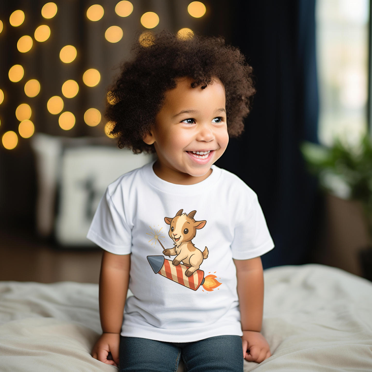 Rocket Kid T-Shirt - Goat Kid on Rocket Kids Tee, Cute Kids Shirt, Animal Lover Gift, Playtime Outfit, Birthday Shirt for Boys and Girls
