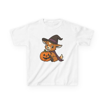 Youth Halloween 5 - Witchy Kid with Pumpkin T-Shirt | Cute Kid Pumpkin Tee | Kids Witch Hat T-Shirt | School Halloween Party Outfit