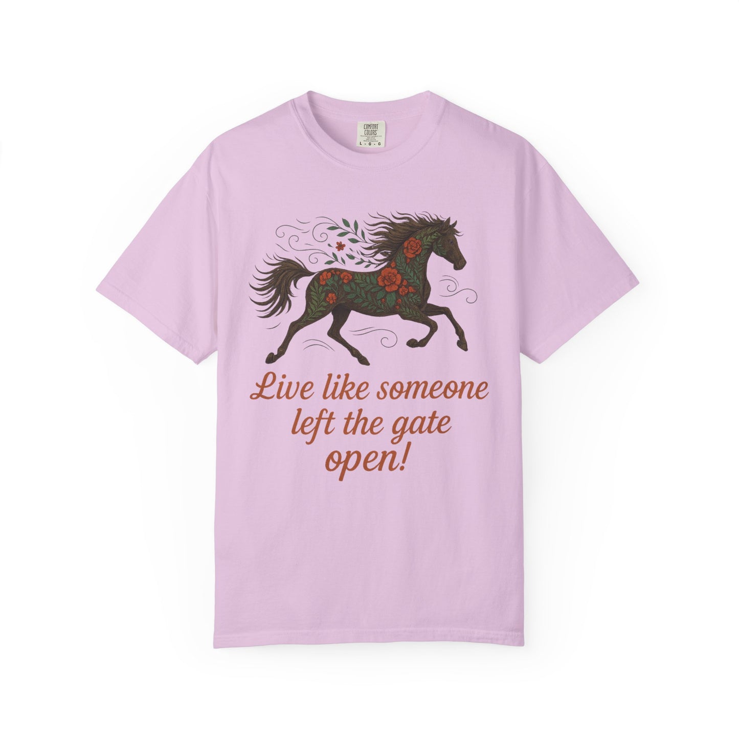 Gates Open Flower Horse T-Shirt | Cozy Casual Tee | Horse Lover Clothing