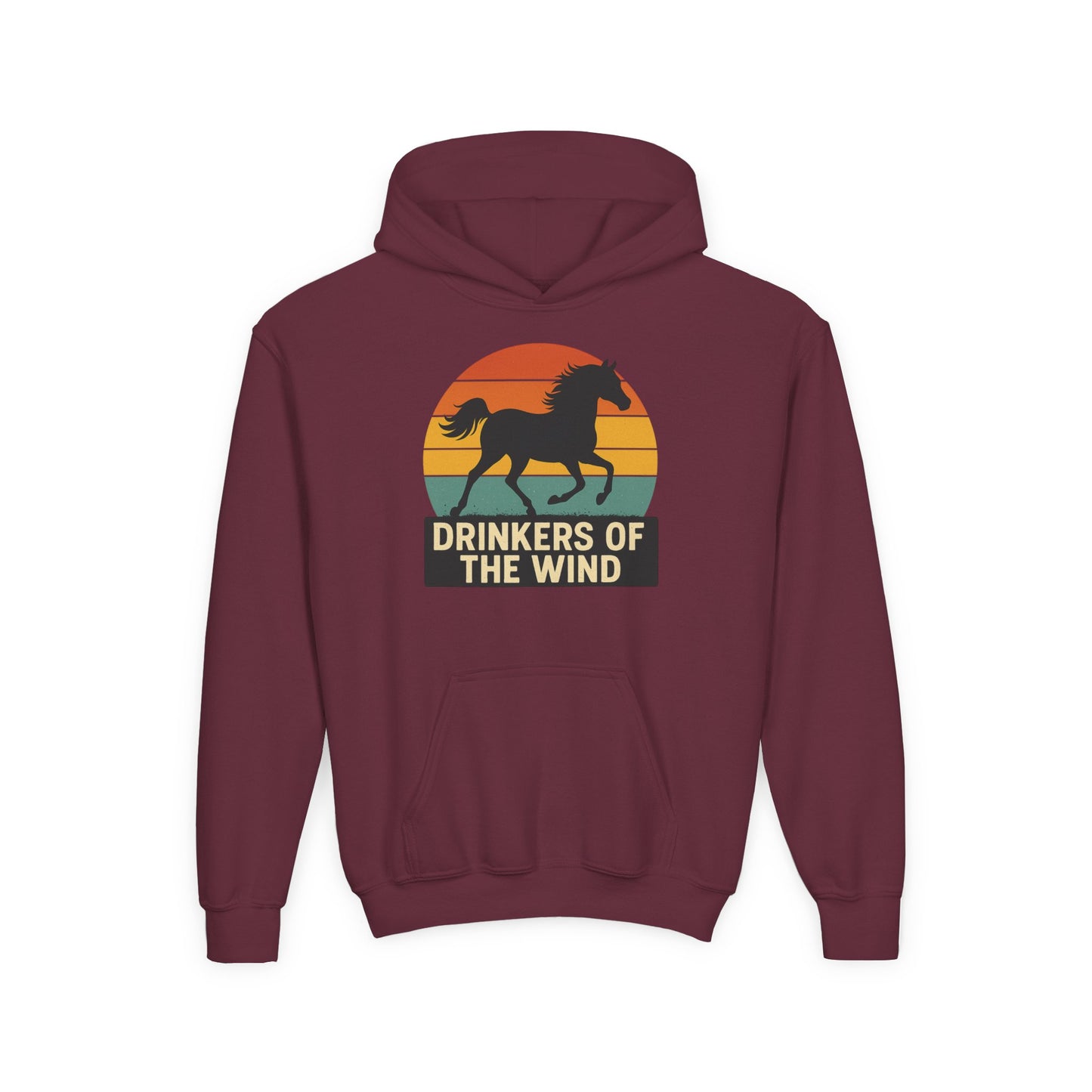 Youth Drinkers of the Wind Hoodie | Equestrian Kids Gift | Vintage Sunset Horse Hoodie | Cozy Horse Lover Apparel