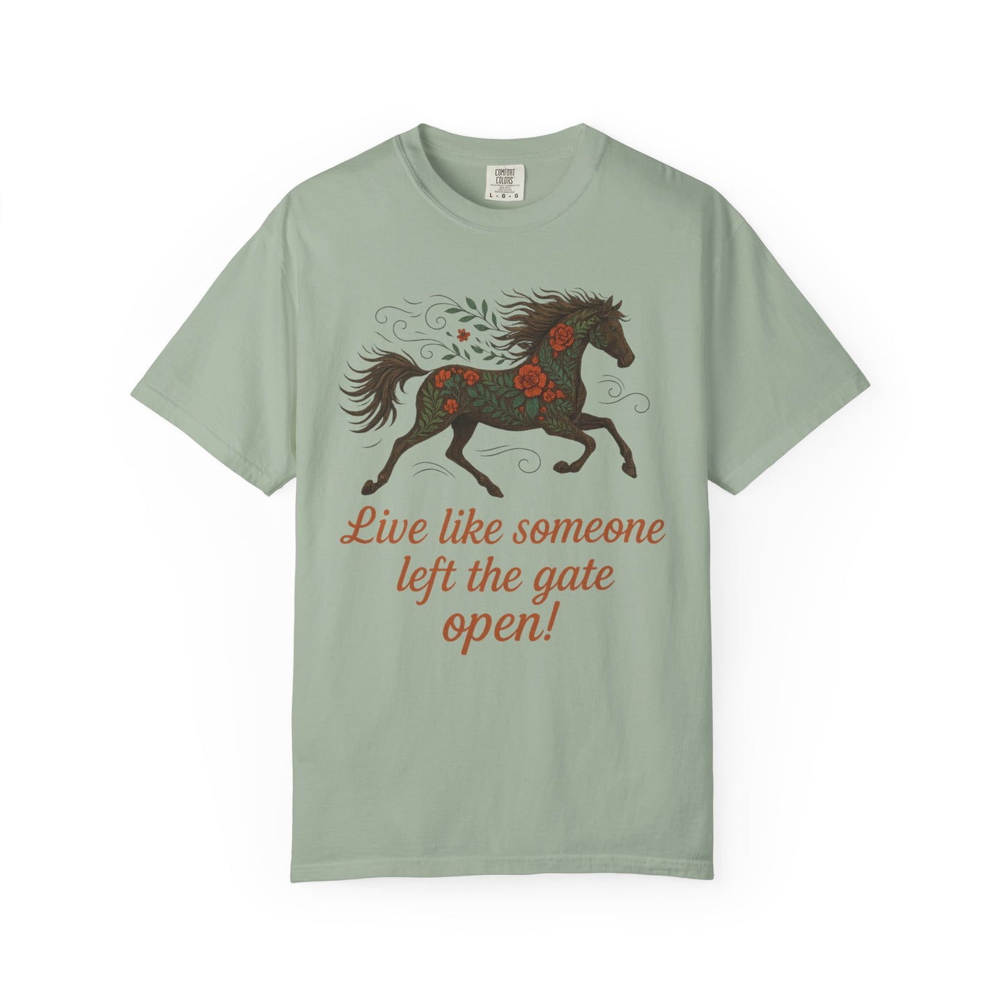 Gates Open Flower Horse T-Shirt | Cozy Casual Tee | Horse Lover Clothing