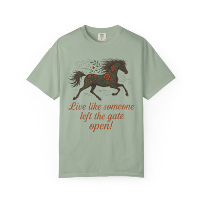 Gates Open Flower Horse T-Shirt | Cozy Casual Tee | Horse Lover Clothing
