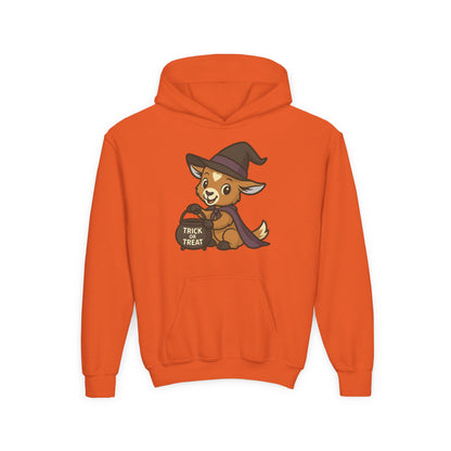 Youth Halloween 1 - Witchy Trick or Treat Kid Hoodie | Cute Prancer Witch Hooded Sweatshirt | Kids Trick or Treat Pullover | Cozy Pumpkin Patch Outfit for Boys and Girls
