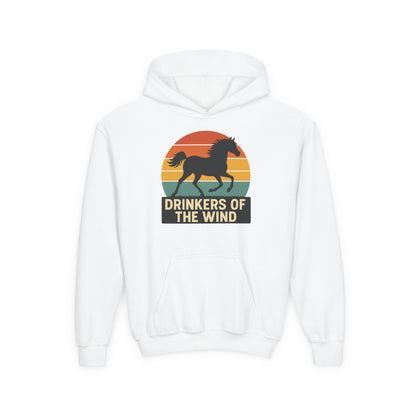 Youth Drinkers of the Wind Hoodie | Equestrian Kids Gift | Vintage Sunset Horse Hoodie | Cozy Horse Lover Apparel