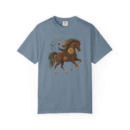 Southwest Flower Pony T-Shirt | Horse Illustration T-Shirt | Floral Trotting Stallion Tee