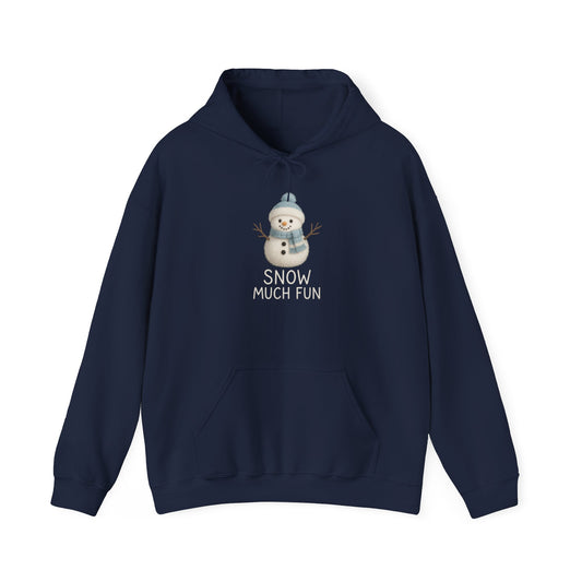 Snow Much Fun Hoodie | Cute Snowman Winter Holiday Hooded Sweatshirt | Cozy Winter Clothing