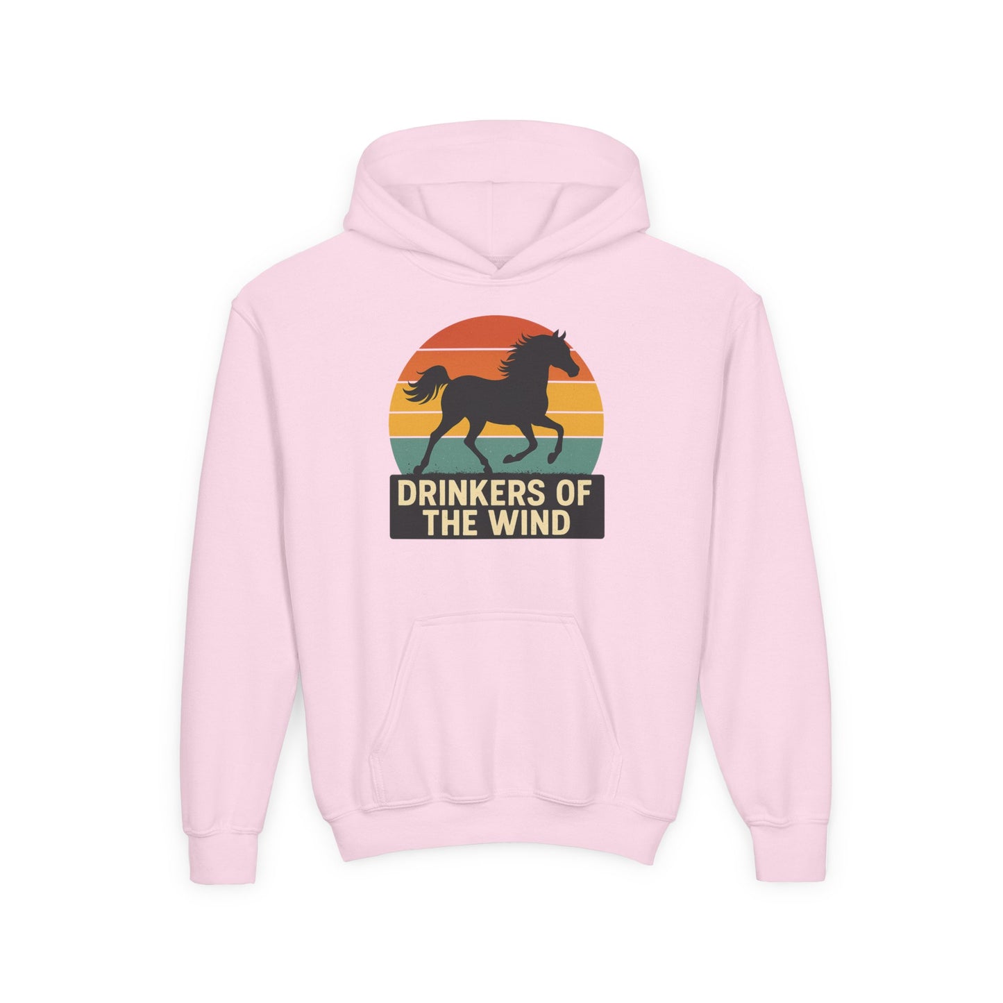 Youth Drinkers of the Wind Hoodie | Equestrian Kids Gift | Vintage Sunset Horse Hoodie | Cozy Horse Lover Apparel