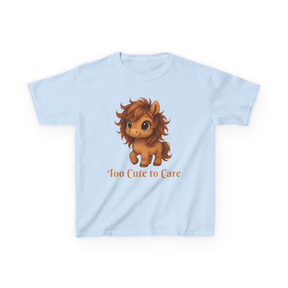 Youth Too Cute To Care – Whimsical Pony T-Shirt | Playful Horse Graphic Tee for Horse Lovers | Cute Kids Shirt | Gift for Pony Loving Kids