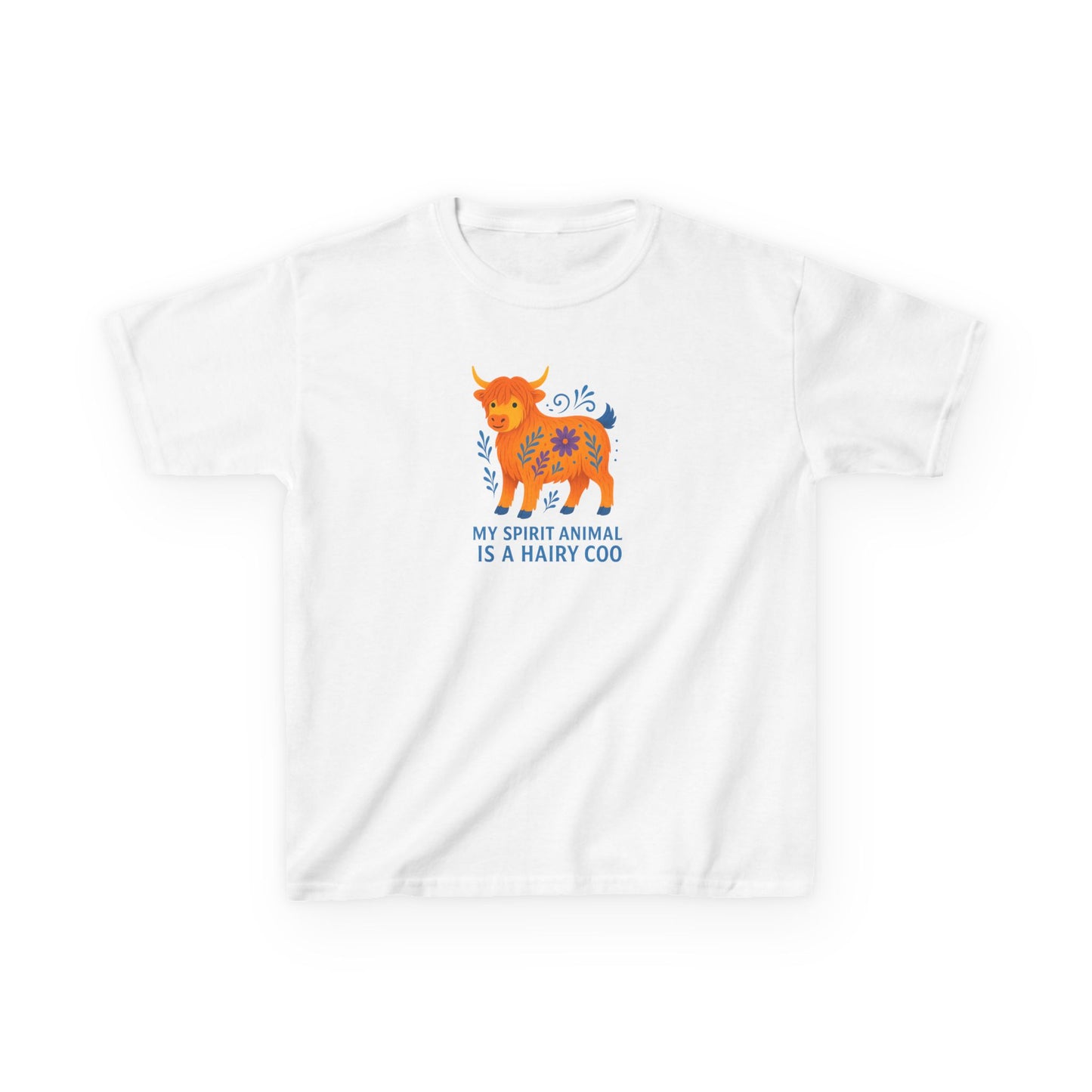 Youth My Spirit Animal is a Hairy Coo T-Shirt | Fun Cotton T-Shirt for Animal Lovers | Cute Gift for Children | Quirky Cow Lover Shirt