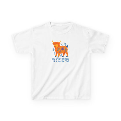Youth My Spirit Animal is a Hairy Coo T-Shirt | Fun Cotton T-Shirt for Animal Lovers | Cute Gift for Children | Quirky Cow Lover Shirt