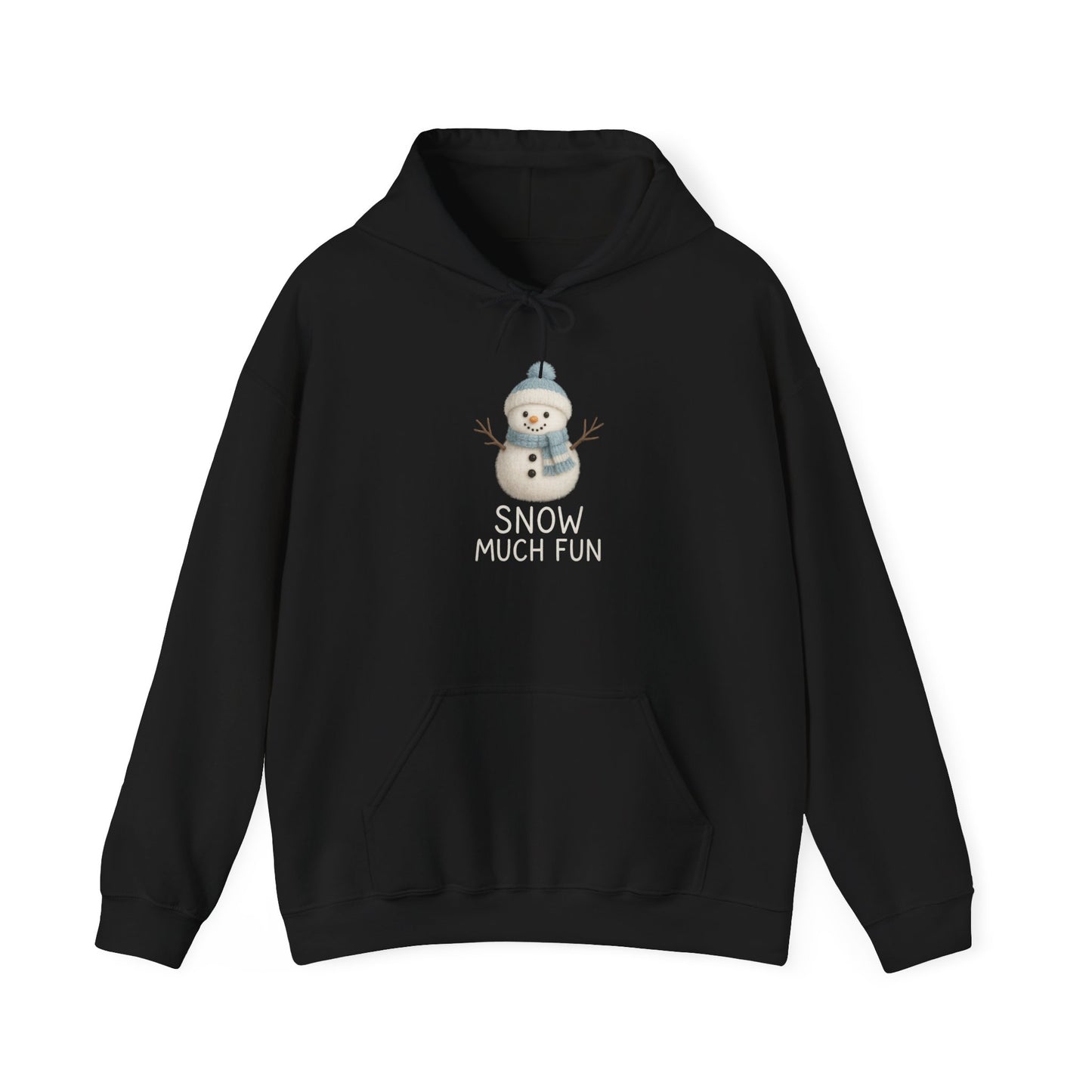 Snow Much Fun Hoodie | Cute Snowman Winter Holiday Hooded Sweatshirt | Cozy Winter Clothing
