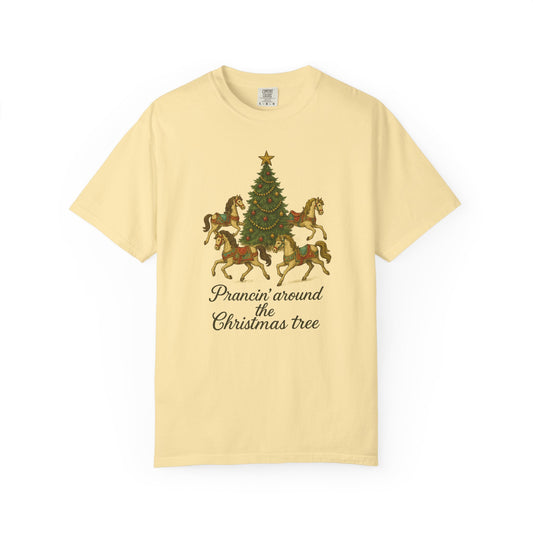 Prancin' Around the Christmas Tree T-Shirt | Christmas Carousel Top | Holiday Design Clothing | Unisex T-shirt