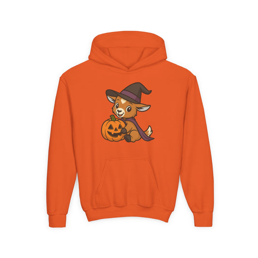 Youth Halloween 5 - Witchy Kid with Pumpkin Hoodie | Kids Witch Pullover | Cozy Pumpkin Patch Outfit for Boys & Girls