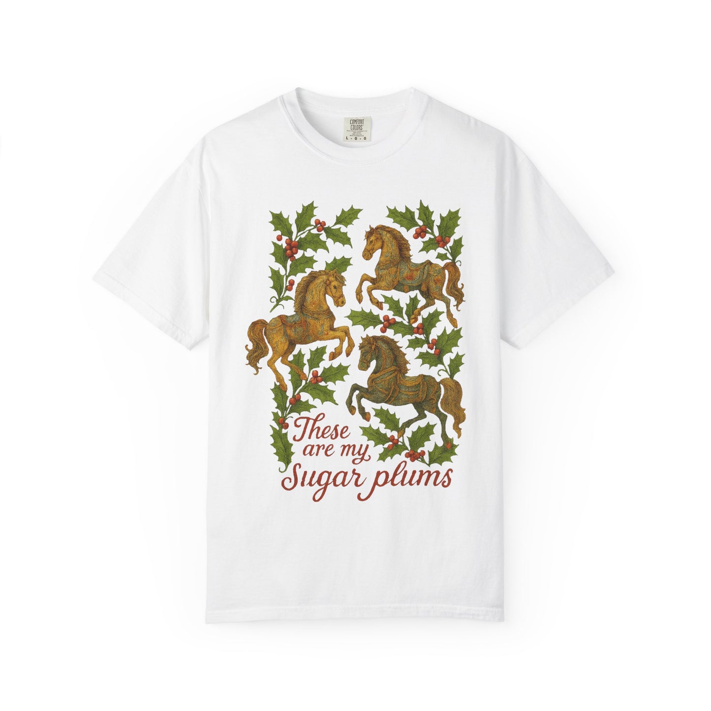 Sugar Plums T-Shirt | Horse & Foliage Clothing | Vintage Equestrian Holiday Tee