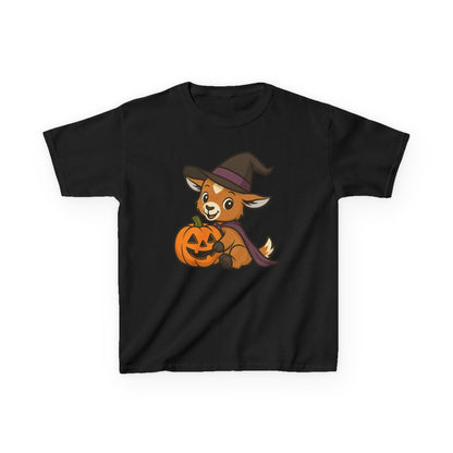 Youth Halloween 5 - Witchy Kid with Pumpkin T-Shirt | Cute Kid Pumpkin Tee | Kids Witch Hat T-Shirt | School Halloween Party Outfit